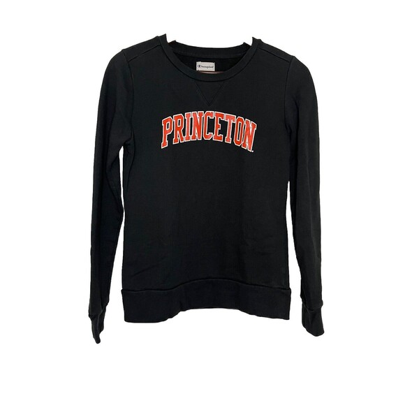 Champion Princeton Womens Small Campus Crew Sweatshirt Black Logo Cotton - Picture 1 of 6